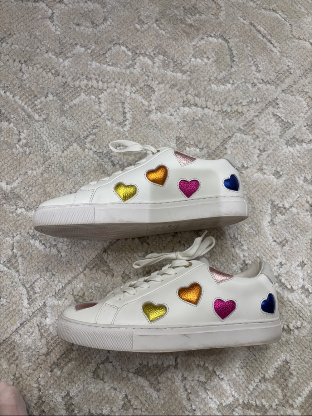 Kurt Geiger White Sneakers with Multicolor Metallic Hearts